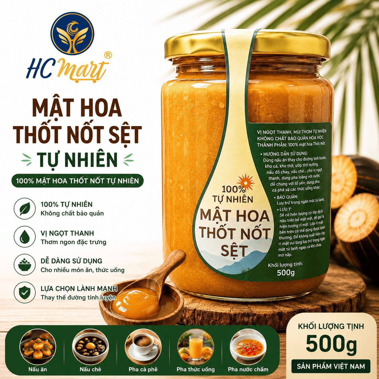 MẬT HOA THỐT NỐT SỆT TỰ NHIÊN 500G