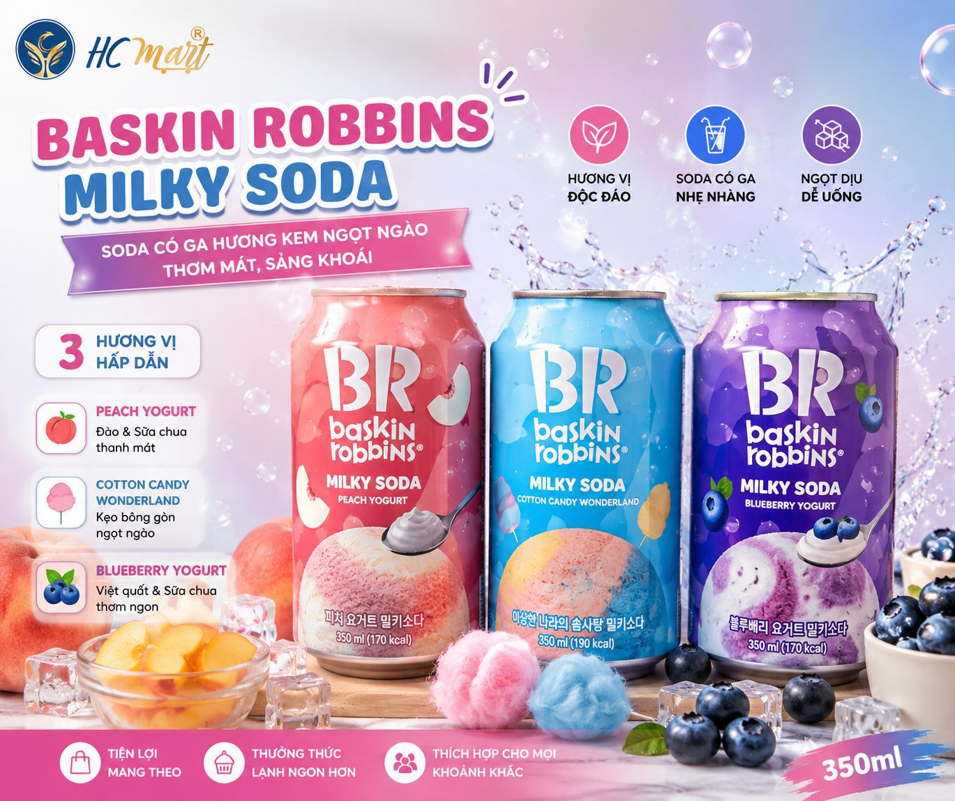 Nước Ngọt Có Ga Baskin Robbins Milky Soda Hàn Quốc